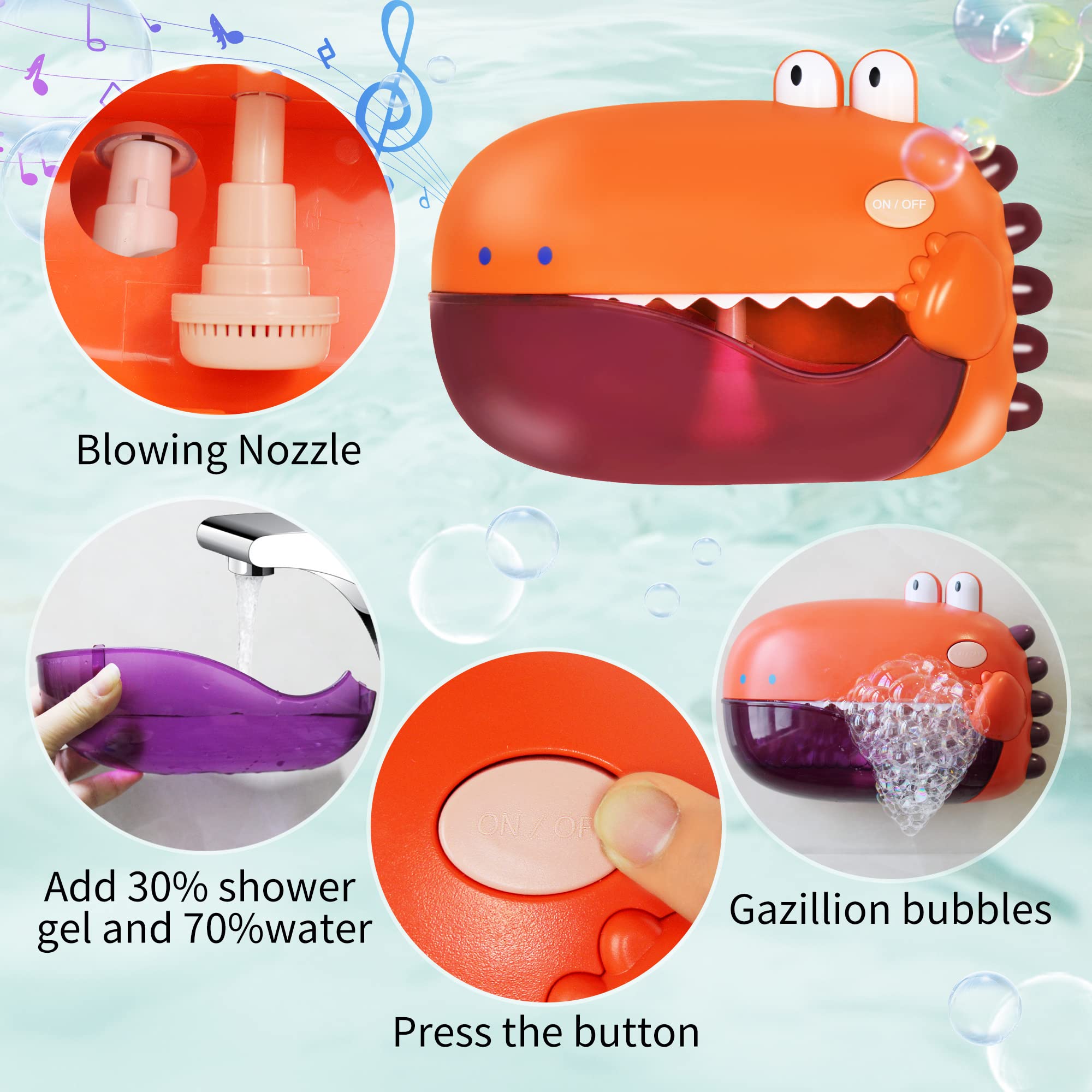 Grechi Dinosaur Bath Toys,Baby Bath Toys for The Baby Bathtub,Toddler Bath Toys Automatic Bubble Machine,Plays 12 Children’s Songs,Bath Toy Makes Great Gifts for Toddlers Age 18m+ Girl Boy