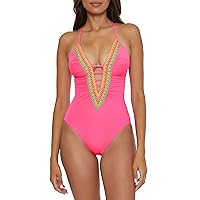 BECCA womens Fiesta One Piece Swimsuit, Plunge Neck, Bathing Suits for Women