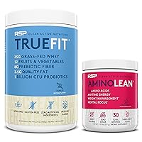 AminoLean Pre Workout Energy (Fruit Punch 30 Servings) with TrueFit Protein Powder (Vanilla 2 LB)