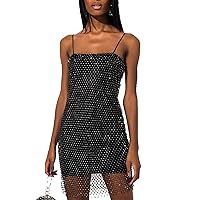 Women's Glitter Spaghetti Strap Dress,Sexy Party Club Night Dress Slim Fit Shift Dress,Backless Rockabilly Prom Dress