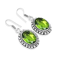 Silver Plated Earrings | Elegant 4 cm Oval Gemstone Dangles Earring | Fashion Jewelry for Women, Girls, and Gifts