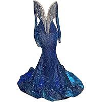 Blue Shiny Tassels Sequined Mermaid Prom Shower Evening Party Dress Celebrity Pageant Gown