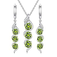 Genuine Peridot Dangle Earrings and Necklace 925 Sterling Silver August Birthstone Jewelry Set for Women