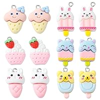 LiQunSweet 60 Pcs 6 Styles Summer Cartoon Food Ice Lolly Cake Ice Cream Charms for Earring Necklace Keychain Jewelry Crafts Making