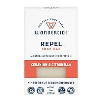 Wondercide - Repel Soap Bar for Kids & Family - Citronella & Geranium - With Natural Essential Oils, Coconut Oil, and Shea Butter - Gentle and Moisturizing - 4oz Bath Bar