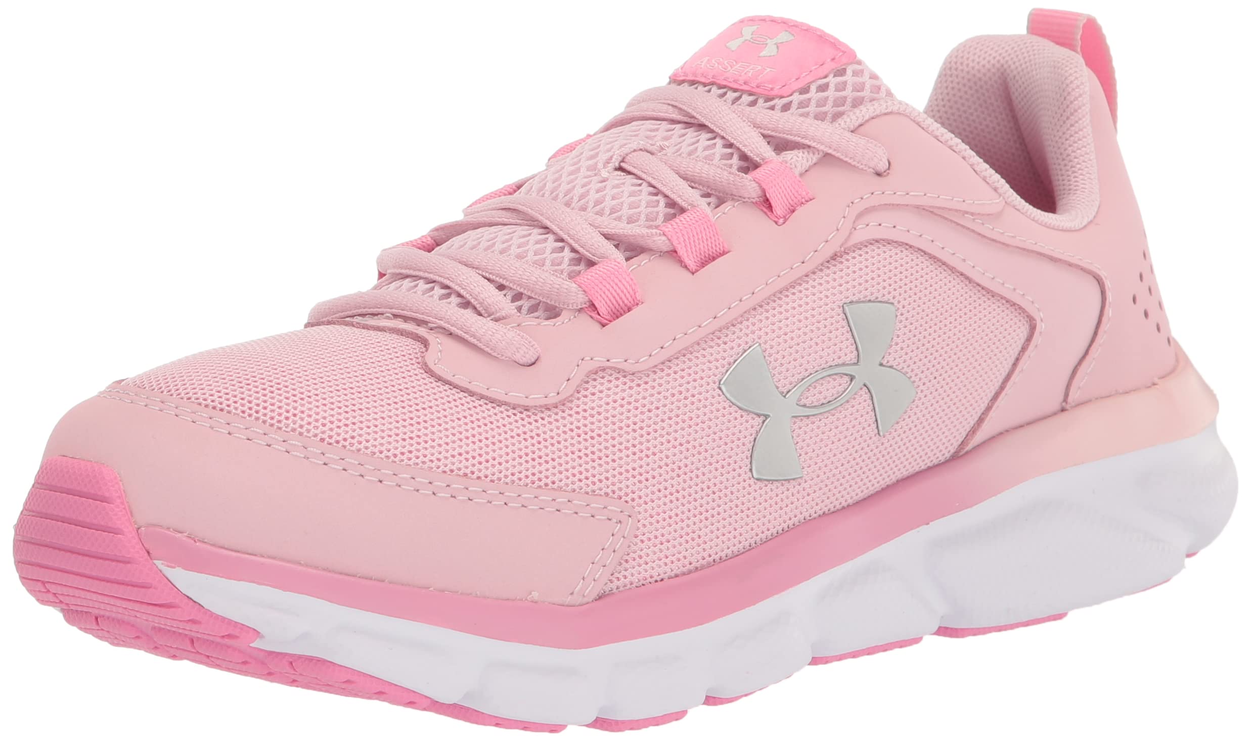 Under Armour Girls' Grade School Assert 9 Sneaker, (601) Prime Pink/Flamingo/Metallic Silver, 6.5 Big Kid