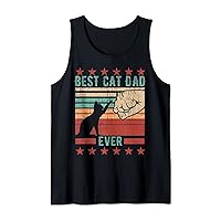 Mens Best Cat Dad Ever Funny Fathers Day Retro Sunset Distressed Tank Top