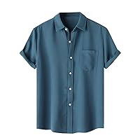 Mens Short Sleeve Button Down Shirt with Pocket Solid Color Basic Summer Tops Casual Beach Vacation Shirts Wrinkle Free