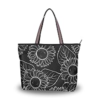 MNSRUU Tote Bag for Women - Large Polyester Top Handle Shoulder Purses and Handbags,Black and White Sunflowers