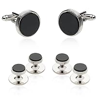 Mens Black Tuxedo Cufflinks and Studs Formal Set in Onyx and Silver with Travel Presentation Gift Box Men Cufflinks for Wedding Groomsmen Jewelry