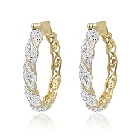 1.13 Carat (Cttw) Round Cut White Natural Diamond Huggie Hoop Earrings Yellow Gold Over Sterling Silver (G-H Color,I3 Clarity)