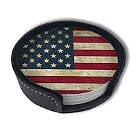American Flag USA Flag Leather Drinks Coasters with Holder Set of 6, Suitable for Kinds of Cups