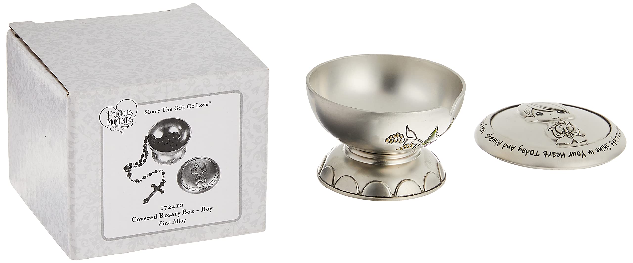 Precious Moments 172410 May His Light Shine in Your Heart Today & Always Boy First Communion Rosary & Silver Zinc Alloy Rosary Box