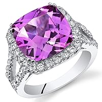 PEORA 7.50 Carats Cushion Cut Created Pink Sapphire Ring Sterling Silver Sizes 5 to 9