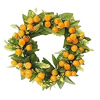 Dried Flowers, Artificial Plants & Flowers, Artificial Kumquat Wreath Autumn Simulation Green Leaves Silk Cloth for Thanksgiving Farmhouse Front Door Wall