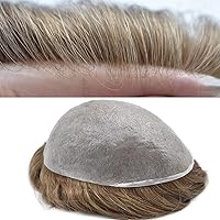 Toupee For Men Ultra Thin Skin Men Hair Replacement System 0.04mm Super thin Poly All V-Looped Men HairPieces(#230 2# DARKEST BROWN+30% SYNTHETIC GREY-100% LIGHT TO MEDIUM DENSITY)