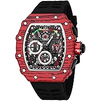 Gosasa Mens Unique Punk Bling Iced Out Dress Watches Tonneau Rectangle Watches for Men Waterproof Analog Chronograph Sports Work Mens Wrist Watch Luminous Silicone Band