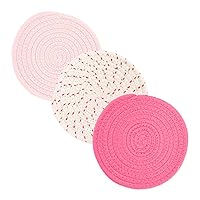 100% Cotton Thread Weave Potholders and Trivets - Stylish Coasters, Hot Pads, Hot Mats, Spoon Rest (Set of 3) - 7 Inch Diameter Placemats - Perfect for Cooking and Baking by Diameter (Pink)