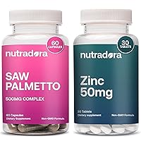 Total Wellness Combo: Saw Palmetto Extract & Zinc Supplement for Hair, Skin, Prostate, and Immune Health