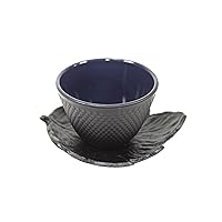 1 Black Leaf Teacup Saucer + 1 Black Polka Dot Hobnail Japanese Cast Iron Tea Cup Teacup(G15369,G15381) ~ We Pay Your Sales Tax