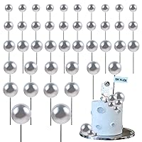 42Pcs Round Ball Cake Toppers Mini Foam Ballon Cupcake Topper DIY Cake Insert Topper Bakeware Decorating Topper Sticks for Birthday Party Wedding Supplies Baby Shower Cake Decoration - Silver