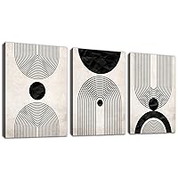 arteWOODS Wall Art Canvas Set Mid Century Boho Pictures Modern Abstract Geometric Wall Decor Minimalist Black Beige Bohemian Canvas Painting Artwork for Living Room Bedroom Office 12