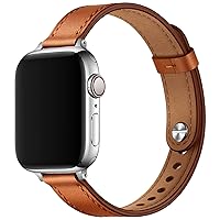 OUHENG Slim Band Compatible with Apple Watch Band 41mm 40mm 38mm, Women Genuine Leather Band Replacement Thin Strap for iWatch SE2 SE Series 9 8 7 6 5 4 3 2 1 (Brown/Silver, 41mm 40mm 38mm)