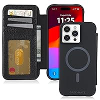 Case-Mate Wallet Folio iPhone 15 Pro Max Case - Black [12ft Drop Protection] [Compatible with MagSafe] Magnetic Flip Folio Cover Made w/Genuine Pebbled Leather, Landscape Stand, Cash and Card Holder