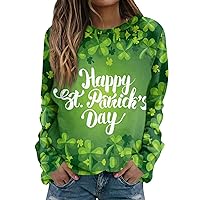 St Patricks Day Shirt Women Plus Size,Women's Fashion Casual Long Sleeved Print Round Neck Four Leaf Clover Printed Top