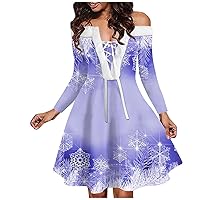 Retro Christmas Dress, Women's Fashion Casual One Shoulder Printed Plush Party Long Sleeved Dress Womens Fall Ugly Romper for Women Dress Tree Elegant Short Dress Short Sweater (S, Multicolor)