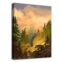 arteWOODS Nature Canvas Wall Art Grizzly Bear in Rocky Mountain Forest Pictures for Wall Decor Autumn Landscape Canvas Painting Fall Scenery Prints Artwork for Home Office Decoration 24 x 36in