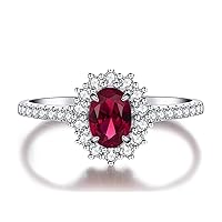 Bellitia Jewelry Women's 925 Sterling Silver Ruby Ring, Fashion Ring with Red Gemstones for Women, Promise Anniversary Rings for Women