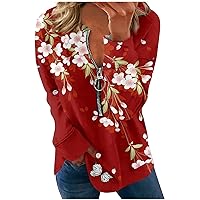 Long Sleeve T Shirt Women, Grandma Shirt Graphic Tees Y2K Women's Zipper Round Neck Tops Cotton Blouses Casual Fashion Shirt Tops Women's Casual Long Sleeve Tops Old Man T-Shirt (2-Red,XL)