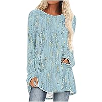 Floral Tunic Tops for Women Long Sleeve Crewneck Pullover to Wear with Leggings Casual Loose Fit Flowy T-Shirts