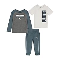 PUMA boys 3 Piece T-shirt, Long Sleeve Shirt & Jogger SetShort Sleeve, Long Sleeve, & Jogger Set