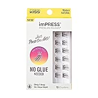 KISS imPRESS False Eyelashes, Lash Clusters, Falsies, Modern Natural', 12mm-14mm, Includes 12 pieces of pre-bonded lashes, Contact Lens Friendly, Easy to Apply, Reusable Strip Lashes