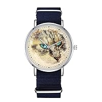 Cute Cat with Blue Eyes Design Nylon Watch for Men and Women, Kitty Feline Theme Wristwatch, Pets Lover Gift