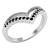 Dazzlingrock Collection 0.15 Carat (ctw) Round White Diamond Double Chevron V shape Contour Wedding Ring for her | 925 Sterling Silver