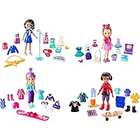 Polly Pocket Travel Toy Playset with Four (3-inch) Dolls and 40+ Fashion Accessories, Themed Characters Fashion Pack
