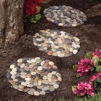 Bits and Pieces - 12 Inch Riverstone Round Stepping Stones - Set of Three (3) - Yard Decorations - Decorative Garden Stones