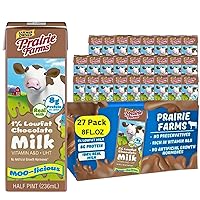Prairie Farms - Chocolate Milk -Shelf Stable 1% Low Fat Milk, Chocolate Milk Boxes Vitamin D, Kosher - 8 FL oz. (27 Pack)