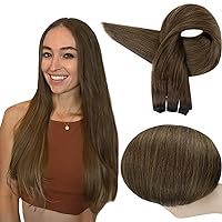 Full Shine 20 Inch Weft Hair Extensions Straight Hair Brown Weft Extensions Remy Hair Sew In Human Hair Extensions For Women #4 Medium Brown Hair Weft Sew In Human Hair Bundles 105G