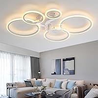 LED Ceiling Light with Fan, Quiet Ceiling Fan with Lighting, Remote Control, Dimmable Ceiling Lamp Timer Lamp with Fan for Bedroom, Living Room, Dining Room Light, 6 Gang (Colour: B