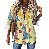 Colorful Kangaroo Women's Shirt Irregular Hem Shirt Fashion Long Sleeve Blouses Casual Tops