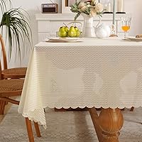 Hollow Chenille Tablecloth Simple Rectangle Anti-Slip Household Table Cloth Translucent Mesh Soft Tabletop Decoration for Banquet Wedding Farmhouse (Beige,Rectangle,55