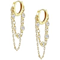Tassel Chain Small Gold Hoop Dangle Earring For Women Girl Huggie Earring Heart Star CZ 14K Gold Plated Fashion Jewelry Friendship Gift For Teen Girls