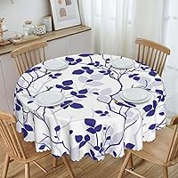 Spring Leaf Blue White Porcelain Flower Floral Round Tablecloth 60 Inch Dining Wipeable Table Cloth Cover for Holiday Home Picnic Party Wedding Buffet Parties Camping
