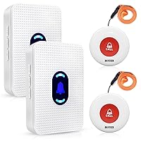 Daytech Wireless Caregiver Pager System for Elderly Disable Patient , Nurse Alert Ring Bell Alarm Buzzer Seniors 2 Call Buttons and 2 Receivers