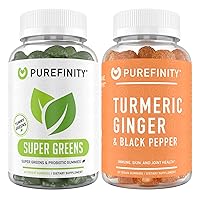 Turmeric Ginger + Super Greens Gummies Bundle (Turmeric Ginger + Super Greens Gummies – Daily Supergreens with Spirulina, Alfalfa, Spinach, Broccoli, Beet Root, Acai)