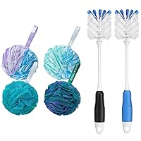 AmazerBath 4 Pack Loofah Sponge and 2 Pack Bottle Cleaner Brushes